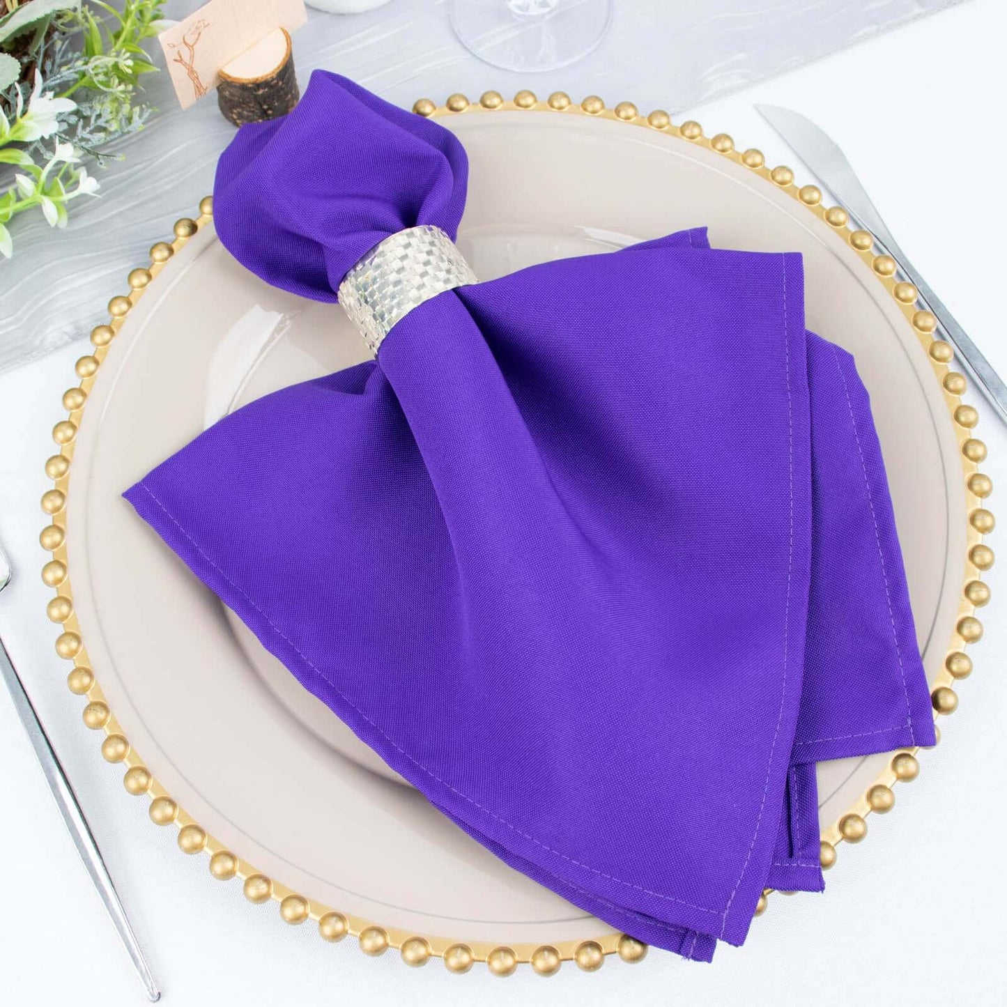 5 Pack Premium Polyester 20"x20" Napkins Purple - Wrinkle-Resistant & Durable Dinner Napkins