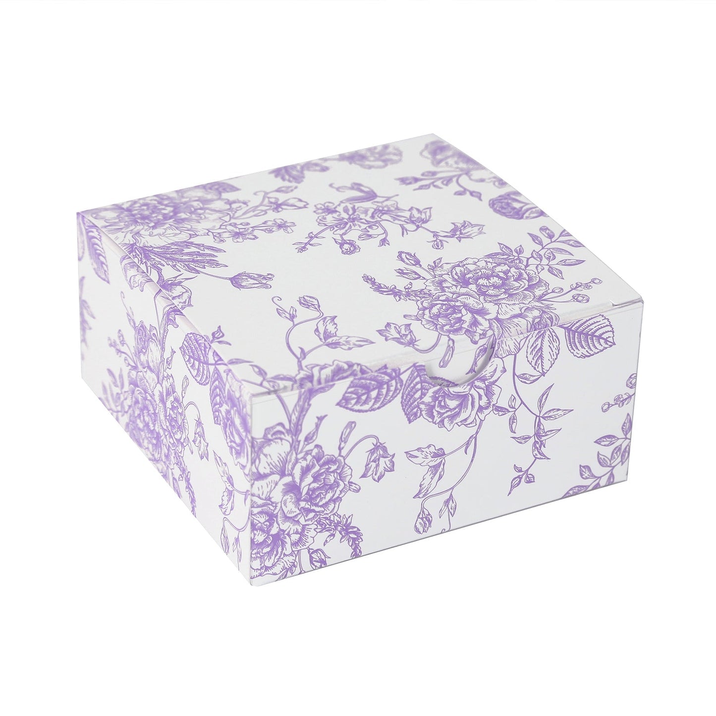 25 Pack Party Favors Boxes in French Toile Pattern, Matte Lavender and White Candy Gift Boxes - Cardstock Paper - 4"x4"x2"