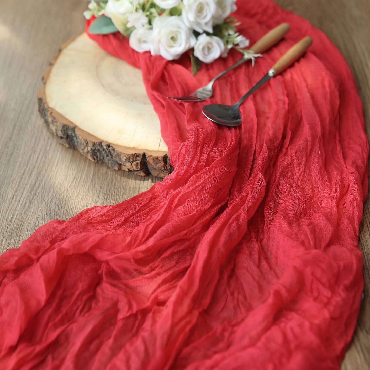 Gauze Cheesecloth 10ft Table Runner Red - Rustic Boho Style