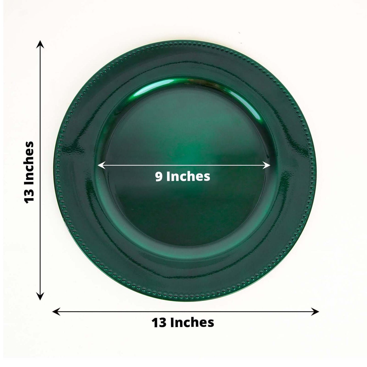 6-Pack Acrylic Round Charger Plates 13" in Hunter Emerald Green with Beaded Rim, Dinner Charger Event Tabletop Decor