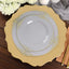 10-Pack Plastic 8" Round Dessert Plates in Gray with Gold Leaf Embossed Rim - Disposable Vintage Baroque Style Salad Plates