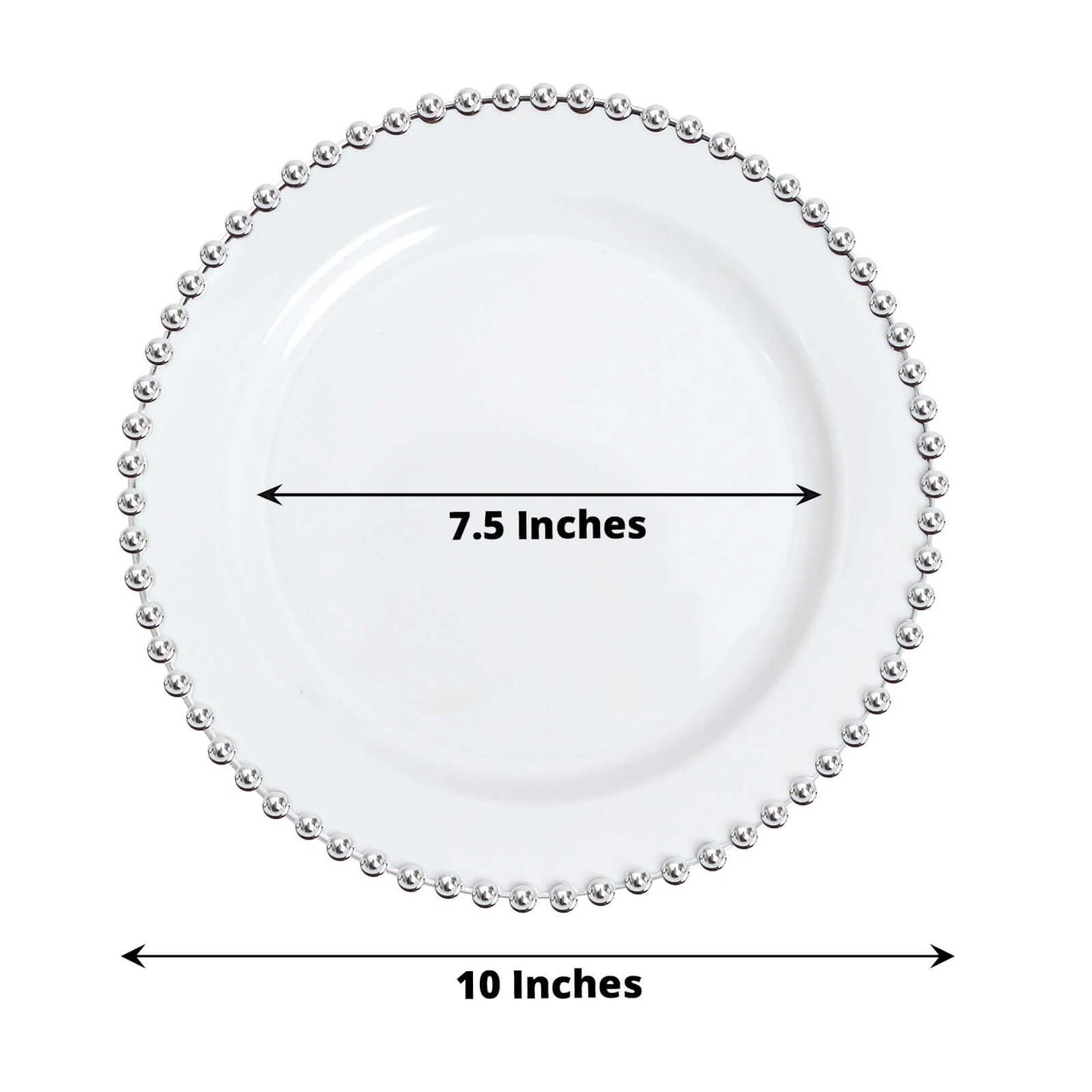 10-Pack Plastic 10" Round Dinner Plates in White with Silver Beaded Rim - Disposable Party Plates for Banquets & Festive Occasions