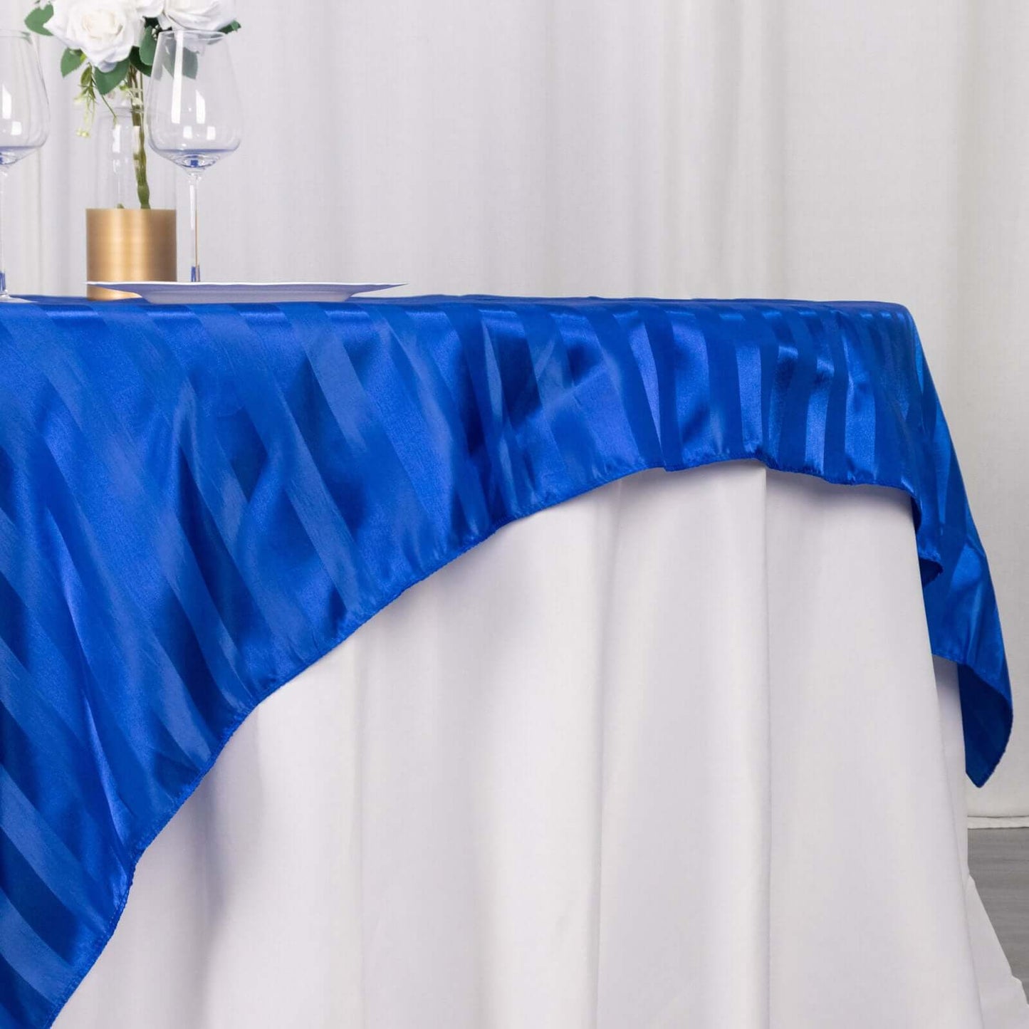 Satin 72"x72" Table Overlay Square Tablecloth Royal Blue - Stripe Table Topper