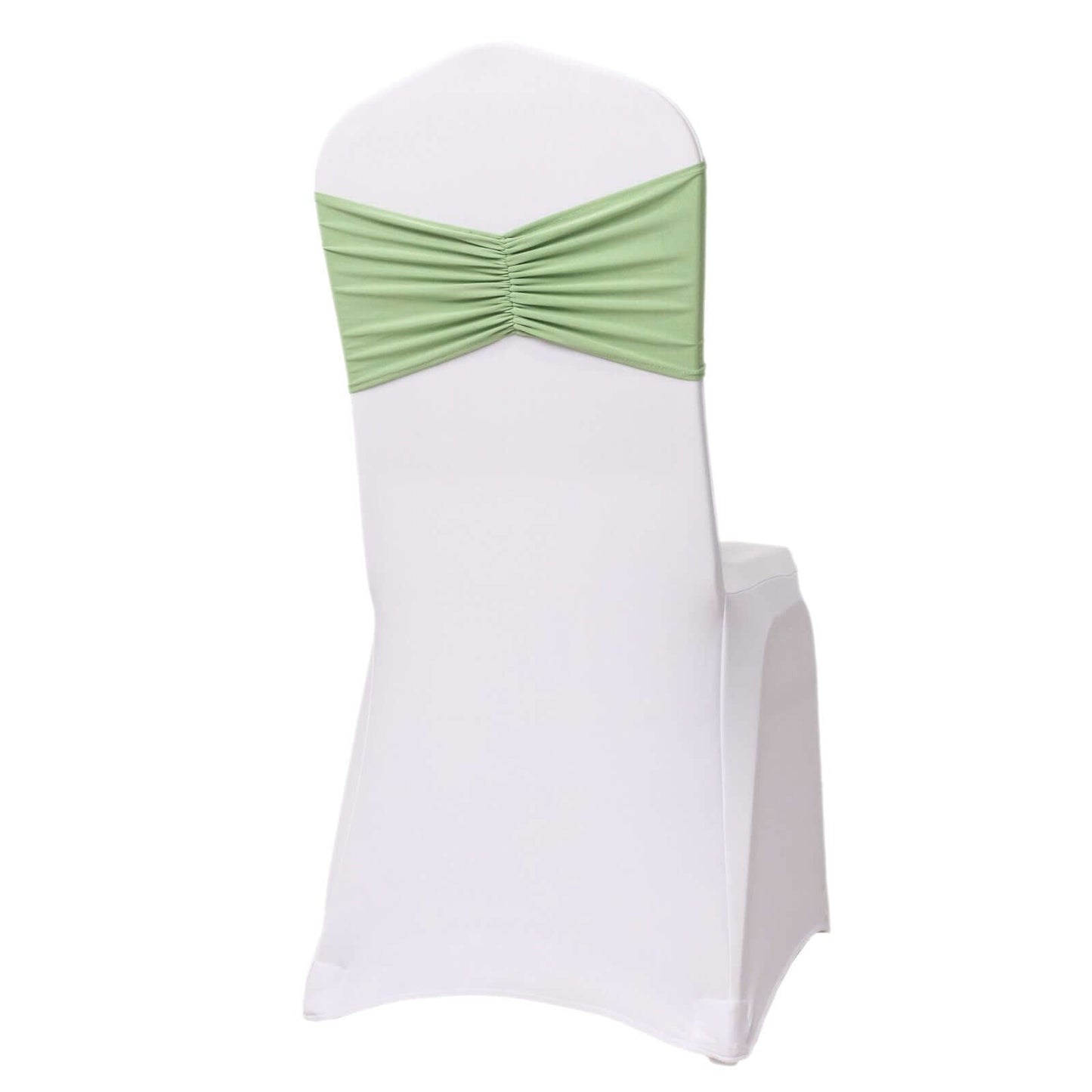 5 Pack Spandex Chair Sashes Sage Green Ruffled Style - Wide Easy to Use Stretch Chair Bands 8"x13"