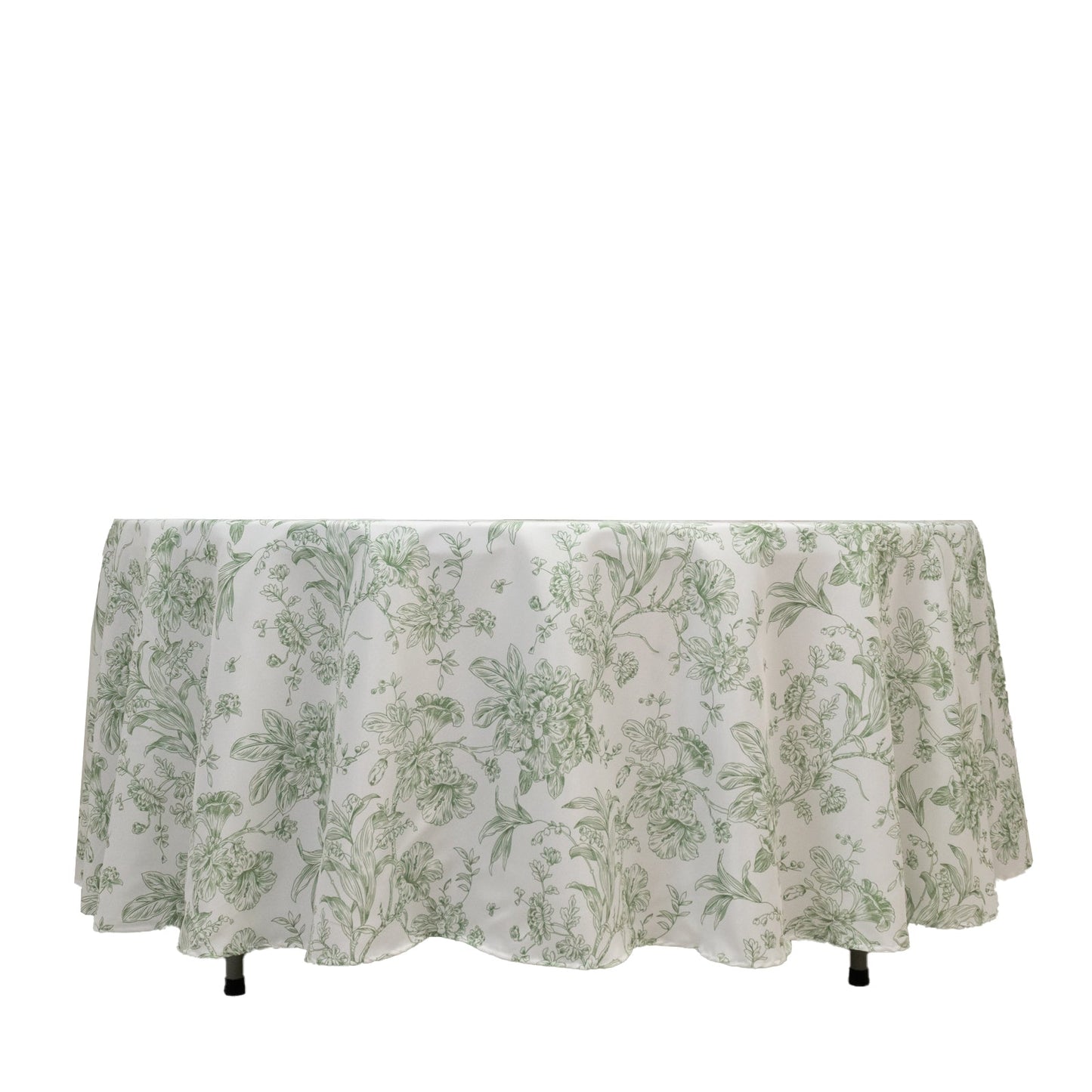 Polyester 108" Round Tablecloth White - Dusty Sage Green French Toile Pattern for Chic Weddings