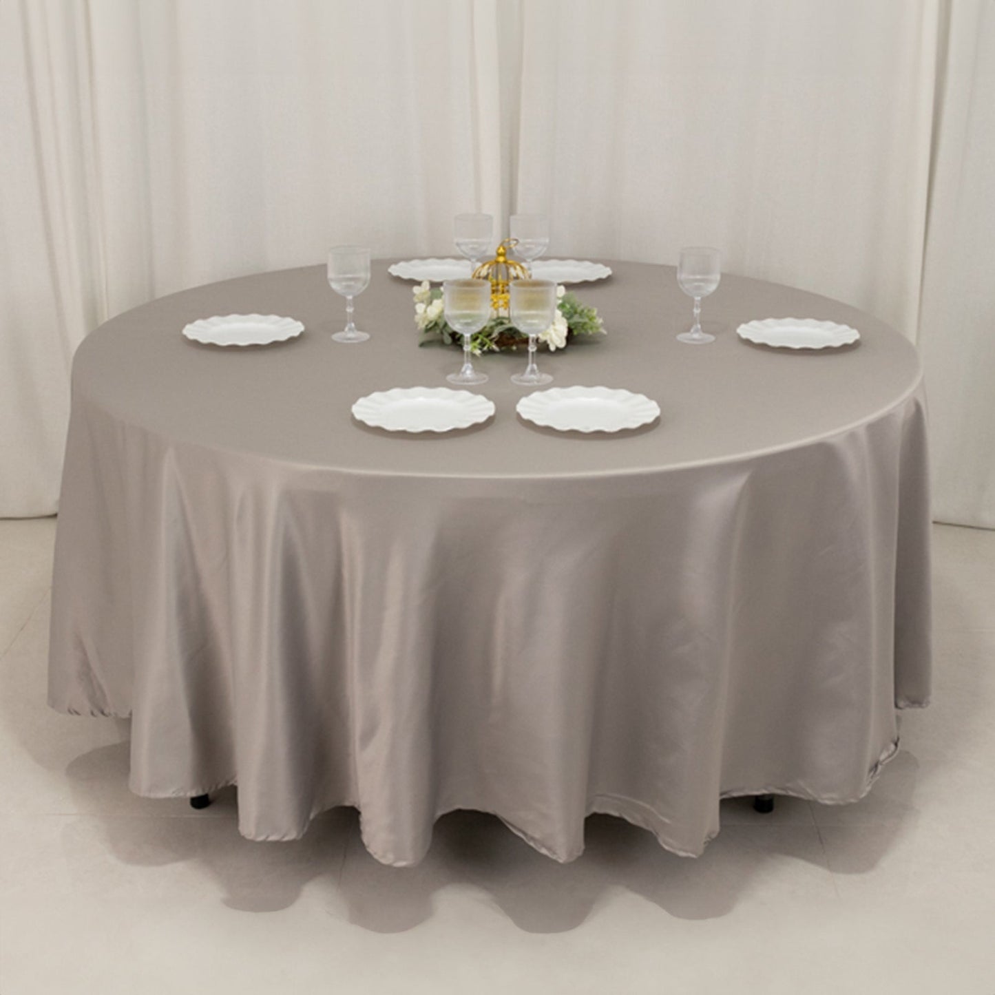 Lamour Satin 108" Round Tablecloth Silver - Durable & Silk-Like Table Cover