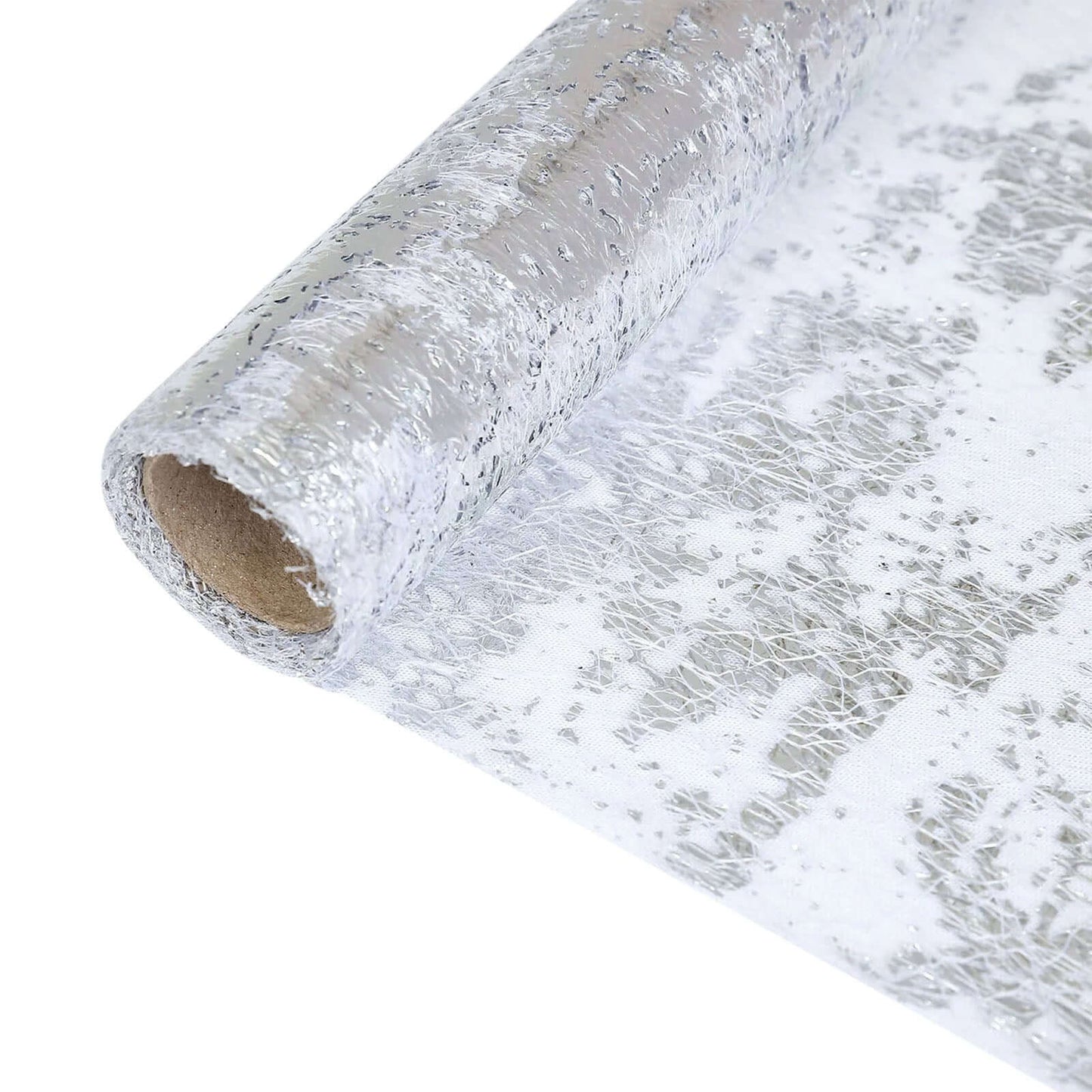 Mesh Polyester 108" Table Runner Roll Metallic Silver - Distressed Foil Look Disposable Table Decor