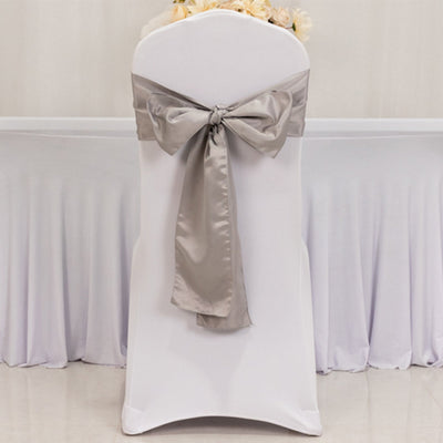 5 Pack Lamour Satin 6"x106" Chair Sashes Silver - Stylish Reusable Decorative Bows