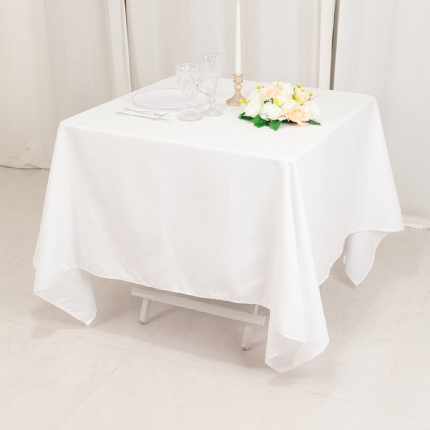 Cotton Blend 70"x70" Square Tablecloth White - Wrinkle-Resistant Fabric for Modern Table Decor
