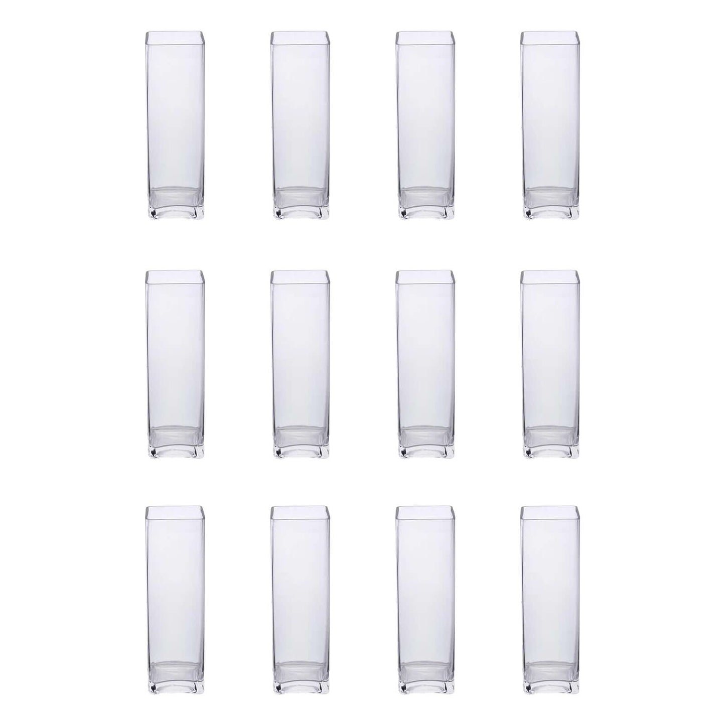 12-Pack Glass Cylinder Vases Square Clear - Durable Heavy Duty Floral Centerpieces for Weddings 10"
