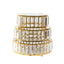 Set of 3 Gold Metal Crystal Pendant Cake Stands with Mirror Top, Stackable Round Dessert Display Trays - 9",11",12"