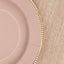 25-Pack Paper 8" Round Dessert Plates in Dusty Rose Sunray Design with Gold Rim - Disposable Heavy Duty 350GSM Appetizer Salad Plates