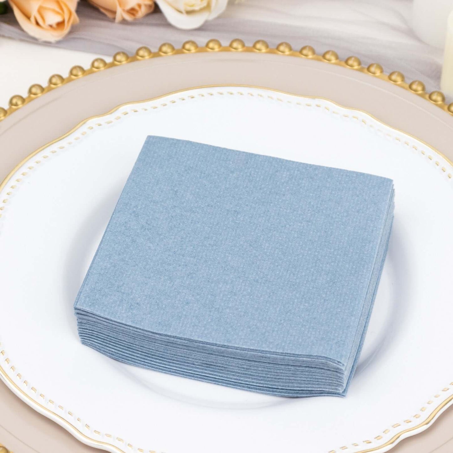 20 Pack Linen-Like Paper 5"x5" Napkins Dusty Blue - Highly Absorbent Airlaid Napkins