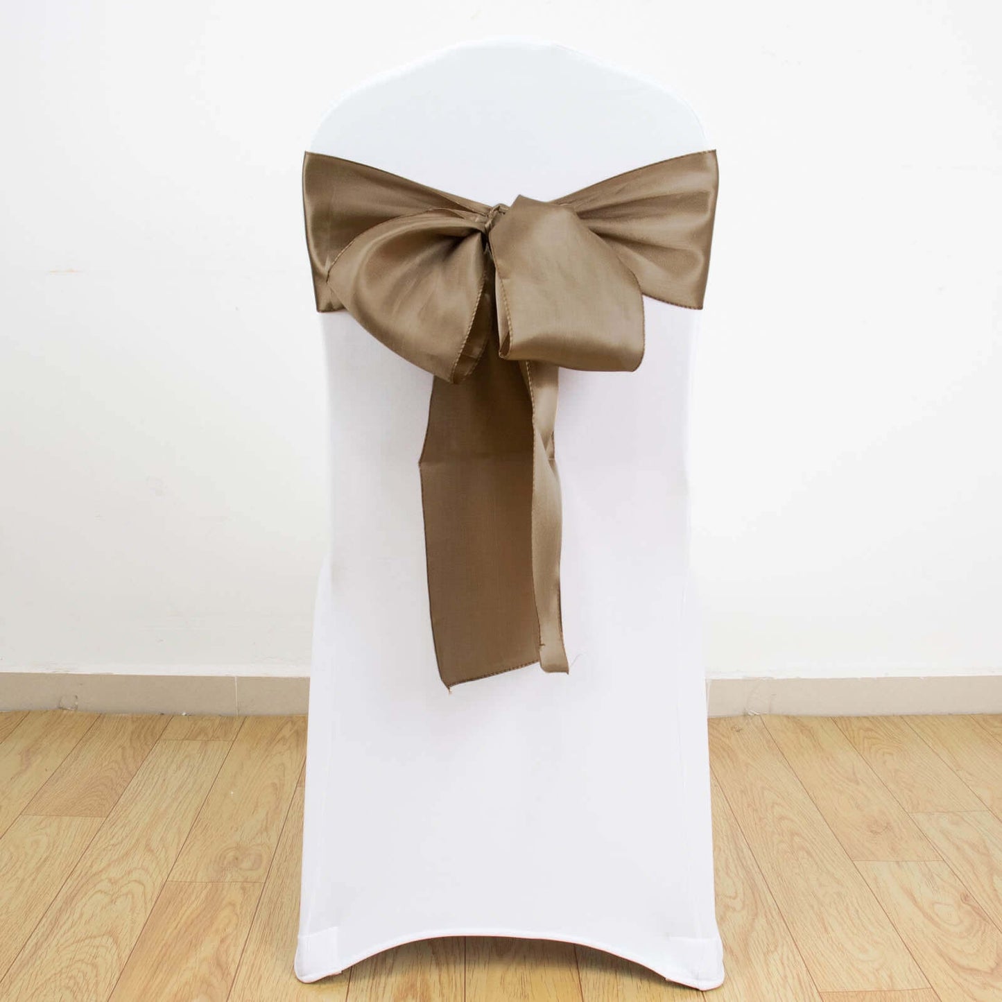 5 Pack Satin Chair Sashes Taupe - Durable Chair Bows with Shiny Finish 6"x106"