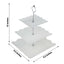 3-Tier Plastic Square Cupcake Stand Tower White - Charming Easy to Assemble Dessert Display Serving Tray Platter with Floral Embossed Scalloped Rim & Silver Handle for Tea Parties Weddings & Special Occasions 13"
