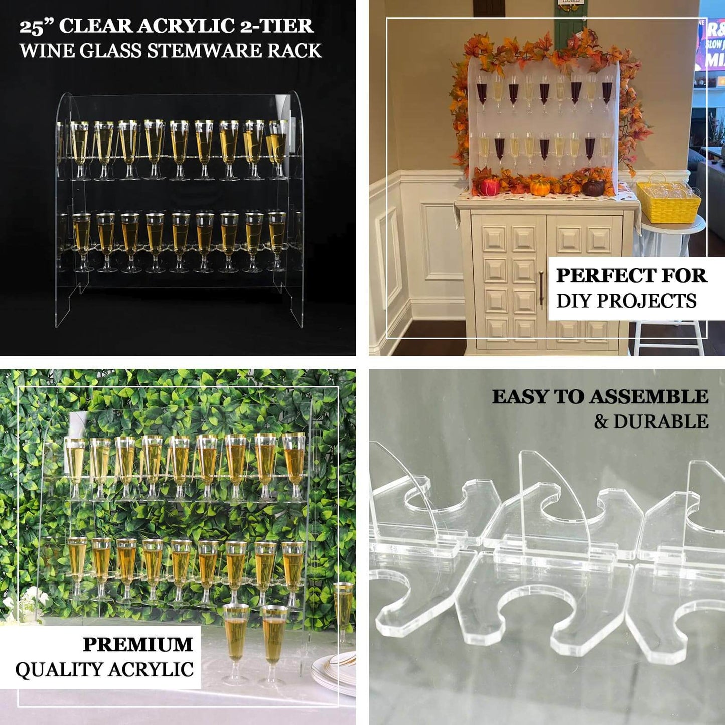 2-Tier Champagne Glass Holder Display Stand Table Top in Gold Mirror Finish - Modern Stemware Rack Cocktail Drink Holder with 18 Hooks for Events & DIY Bars 25"