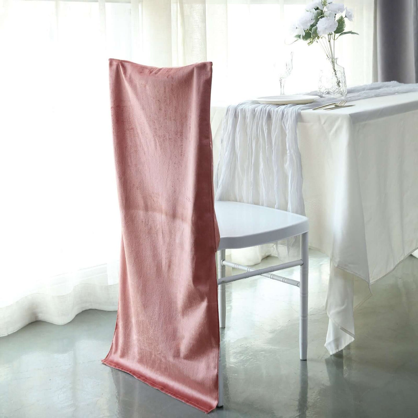 Velvet Chair Back Slipcover for Chiavari Chairs Dusty Rose - Soft and Smooth Solid Chair Back Cover Cap