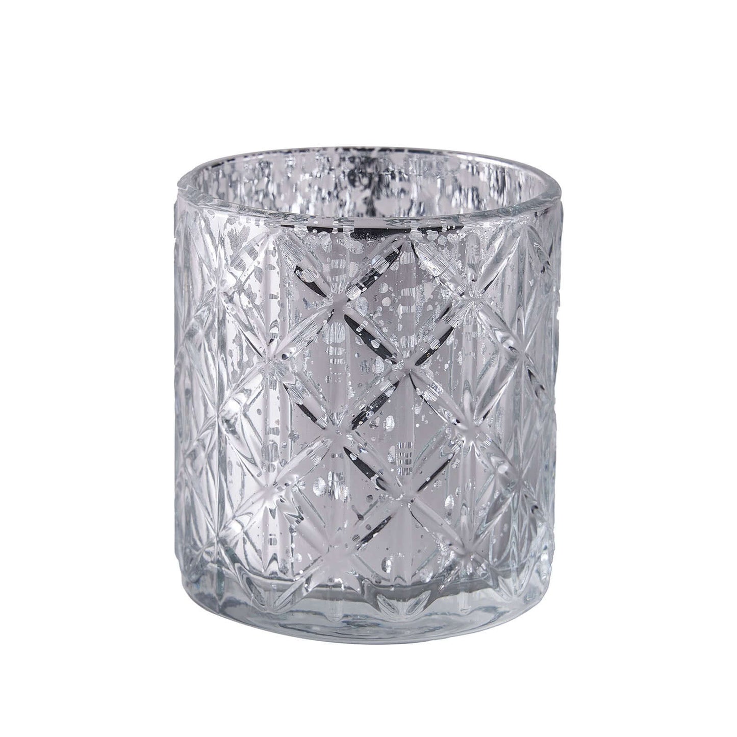 6-Pack Mercury Glass Candle Holders Shiny Silver with Geometric Design - Votive Tealight Holders 3"