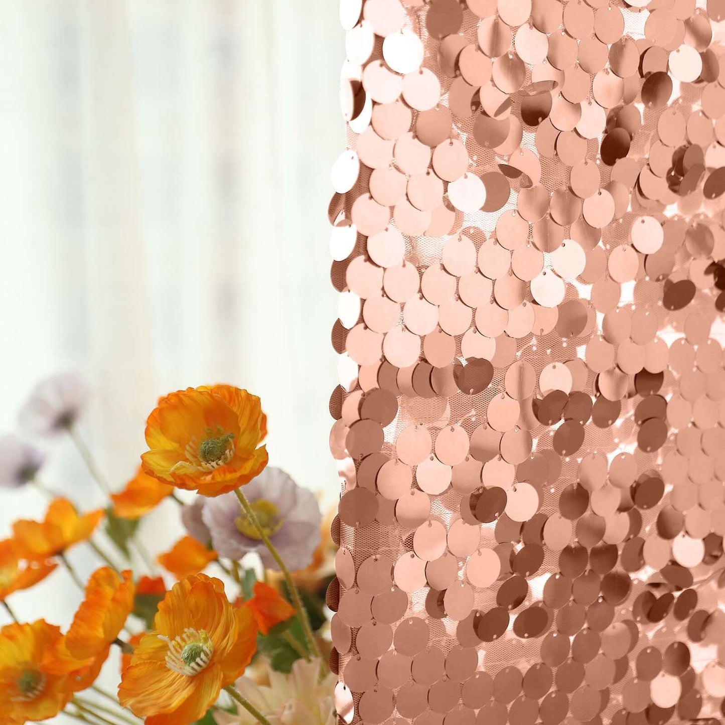 7ft Sparkly Rose Gold Double Sided Big Payette Sequin Chiara Backdrop Stand Cover For Fitted Round Top Wedding Arch