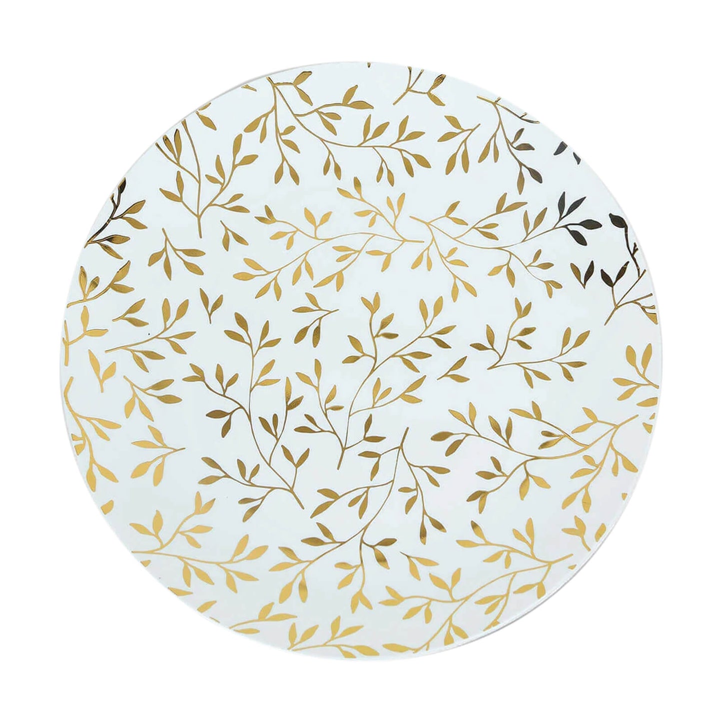 10-Pack Plastic 10" Round Dinner Plates in White with Gold Leaf Design - Heavy Duty Disposable Party Plates for Stylish Events & Memorable Gatherings