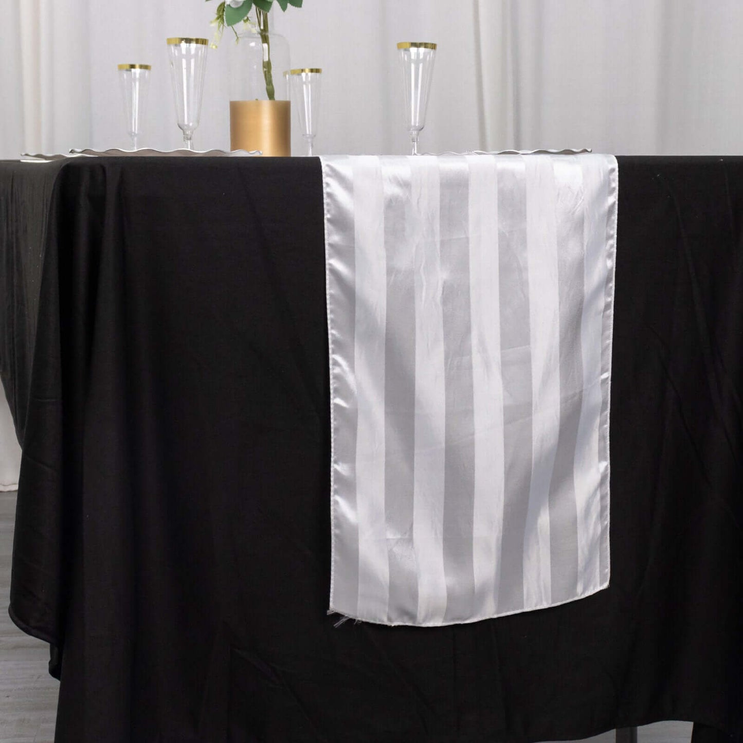 Satin 12"x108" Table Runner White - Stripe Classic Wedding & Event Table Decor