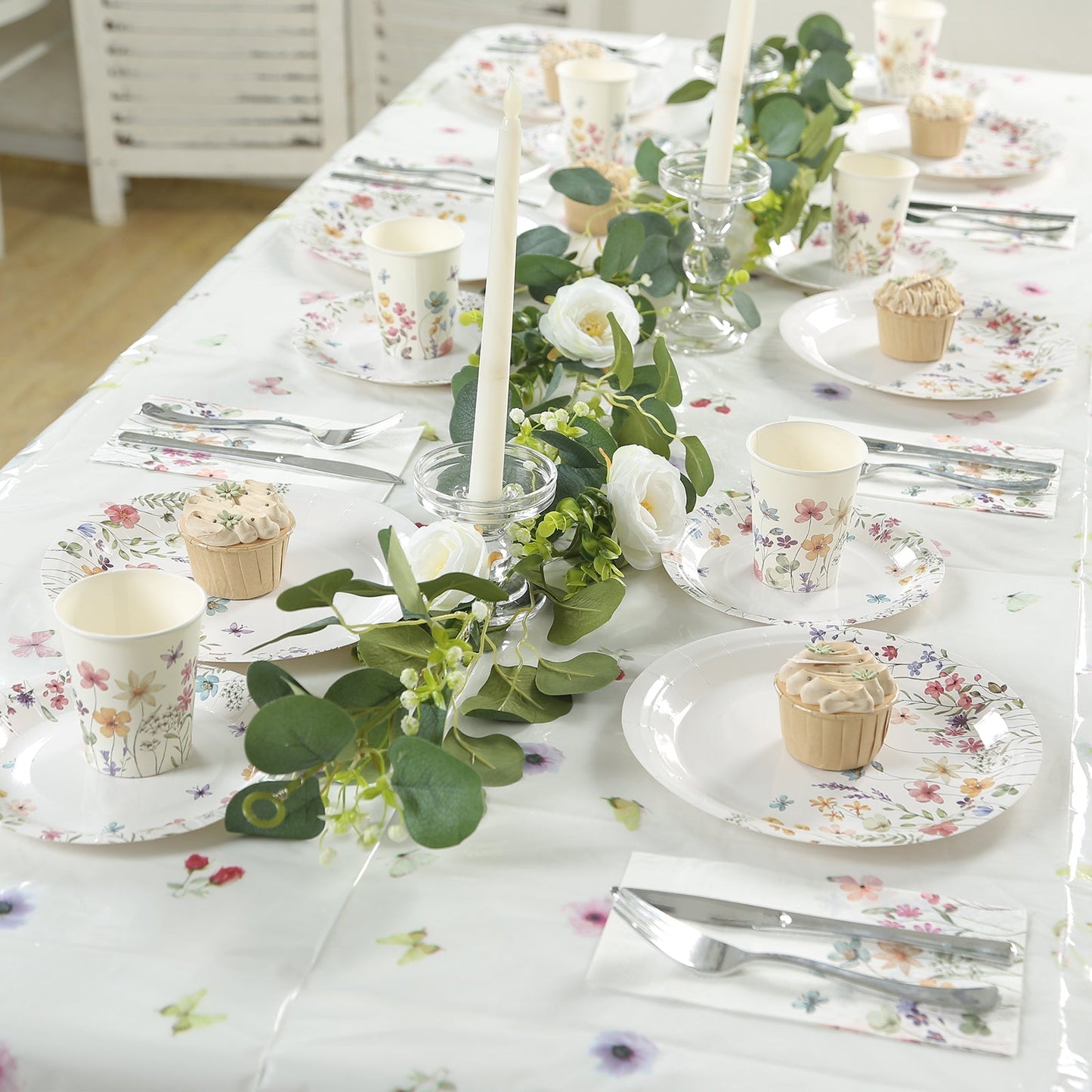 50-Pack Paper Dinner Napkins Wildflower Butterfly Design 2 Ply - Soft Disposable Napkins for Parties 8"x4"