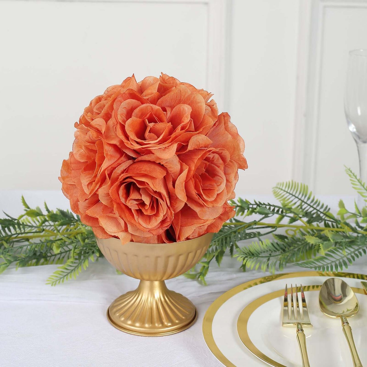 2 Pack 7" Terracotta (Rust) Artificial Silk Rose Kissing Ball, Faux Flower Ball