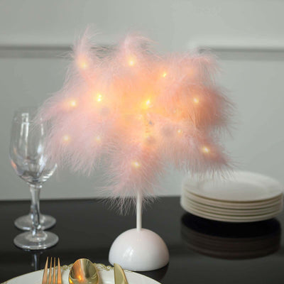 Table Lamp Feather Design Blush LED Battery Operated - Cordless Wedding Centerpiece 15"