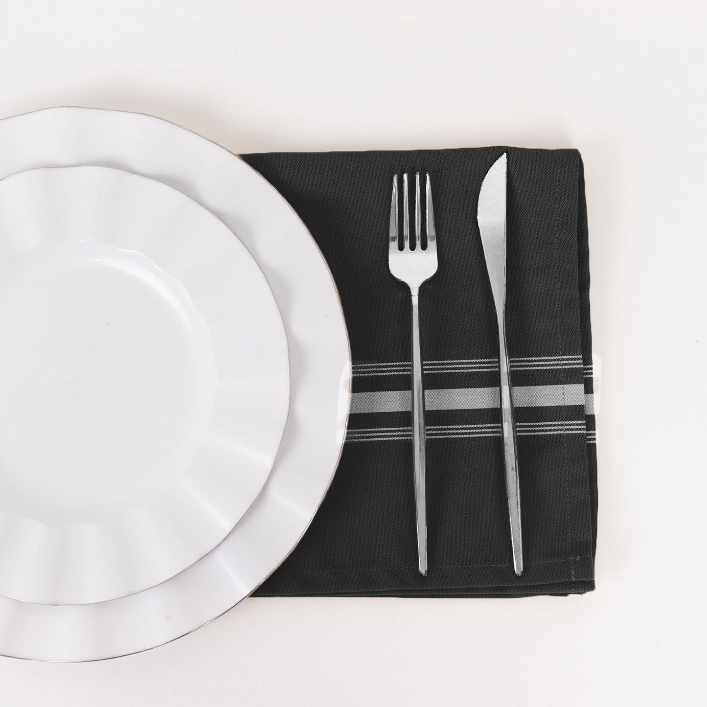10 Pack Premium Spun Polyester 18"x22" Napkins Black/White Bistro Style - Highly Absorbent Cotton-Like Feel Cloth Napkins