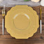 10-Pack Plastic Dessert Appetizer Plates in Gold Baroque Design with Scalloped Gold Rim - Heavy Duty Disposable Salad Plates 8"