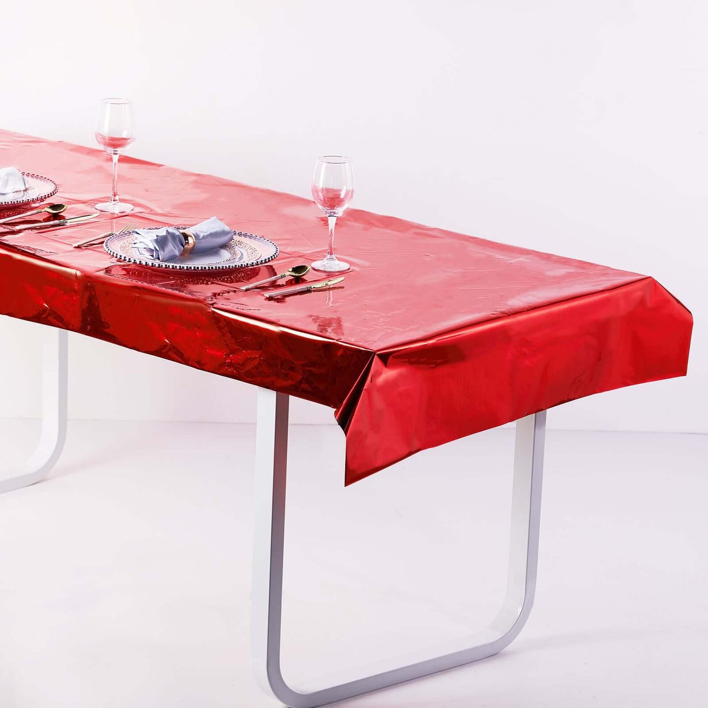 Metallic Foil Tablecloth Rectangle Red - Decorative Disposable Table Cover 40"x90"