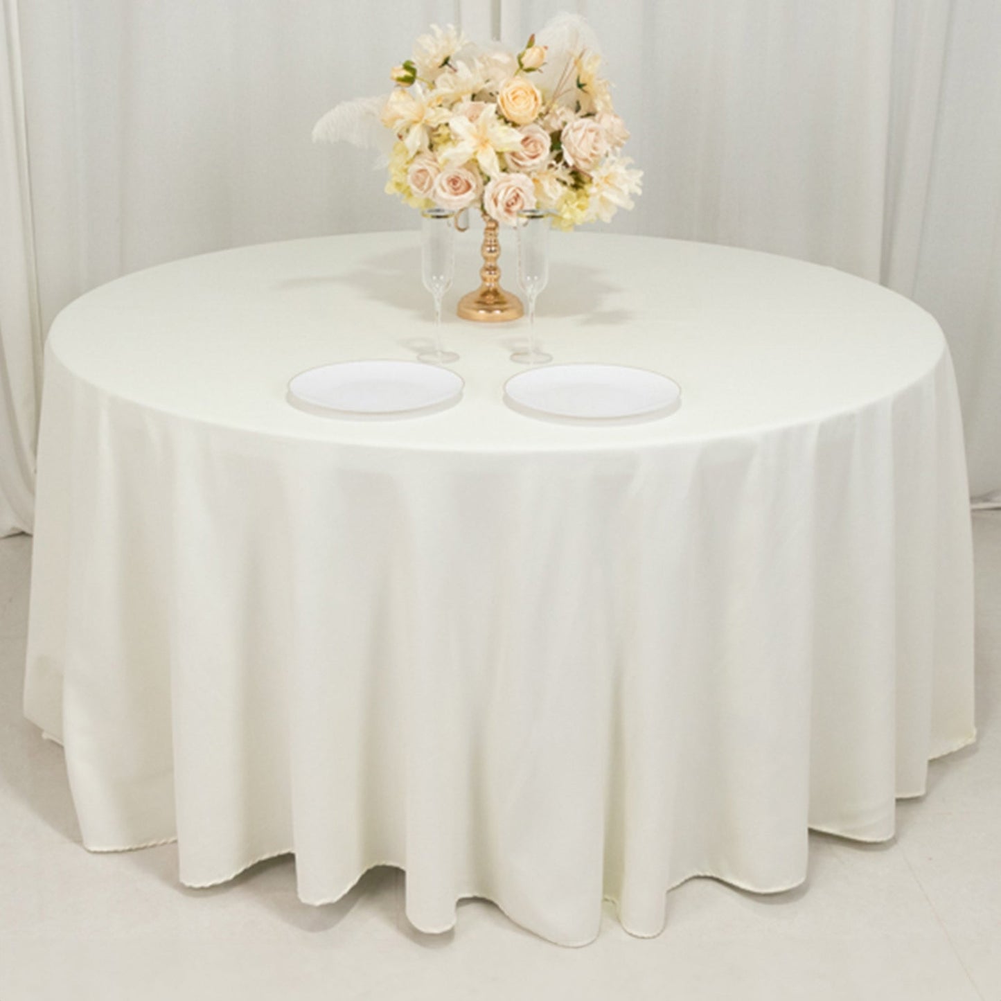 Cotton Blend 120" Round Tablecloth Ivory - Seamless Wrinkle-Resistant Table Cover