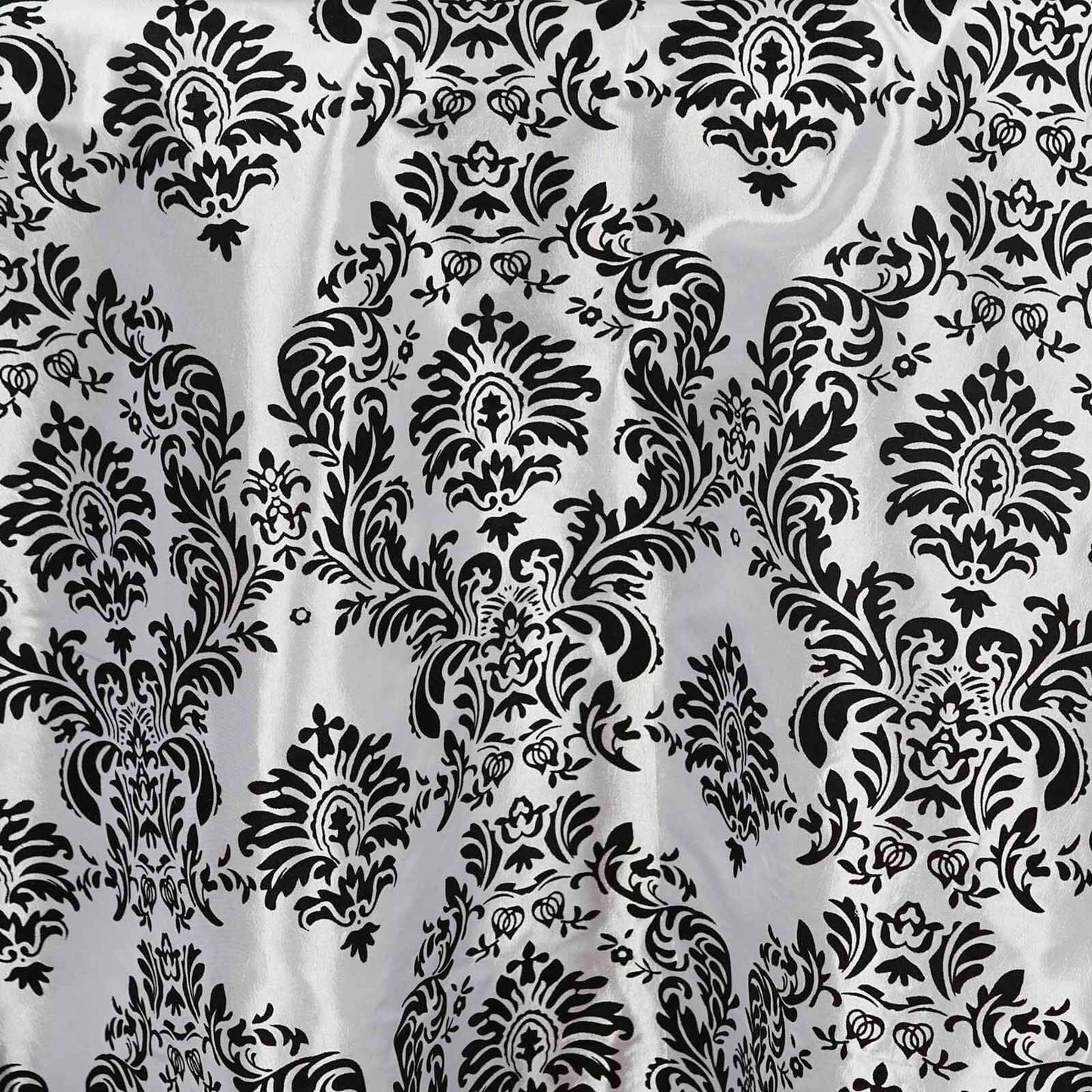 Taffeta 120" Round Tablecloth Black - Seamless Velvet Flocking Damask Design for Sophisticated Gatherings - Linen Luxes