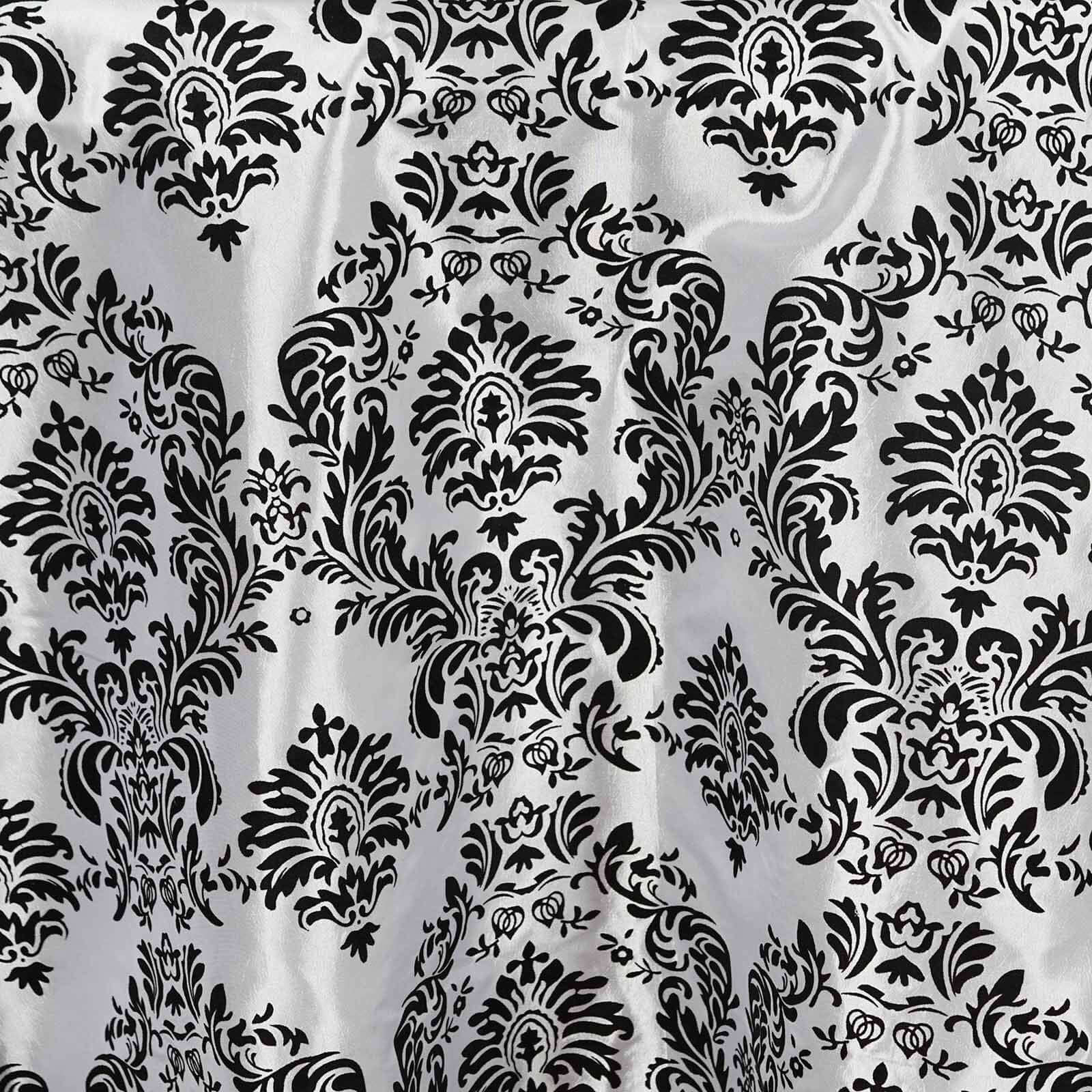 Taffeta 120" Round Tablecloth Black - Seamless Velvet Flocking Damask Design for Sophisticated Gatherings - Linen Luxes