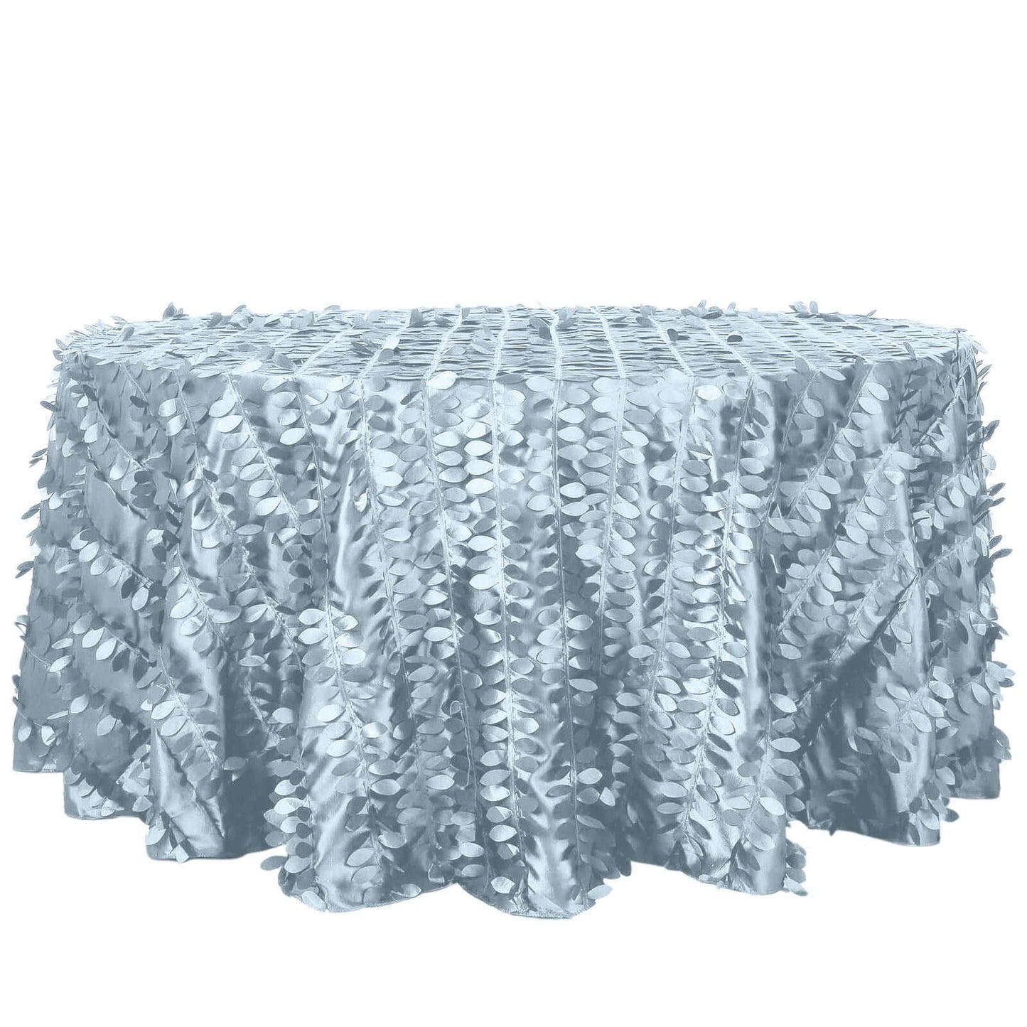 Taffeta 120" Round Tablecloth Dusty Blue | 3D Leaf Petal Design Seamless Table Cover