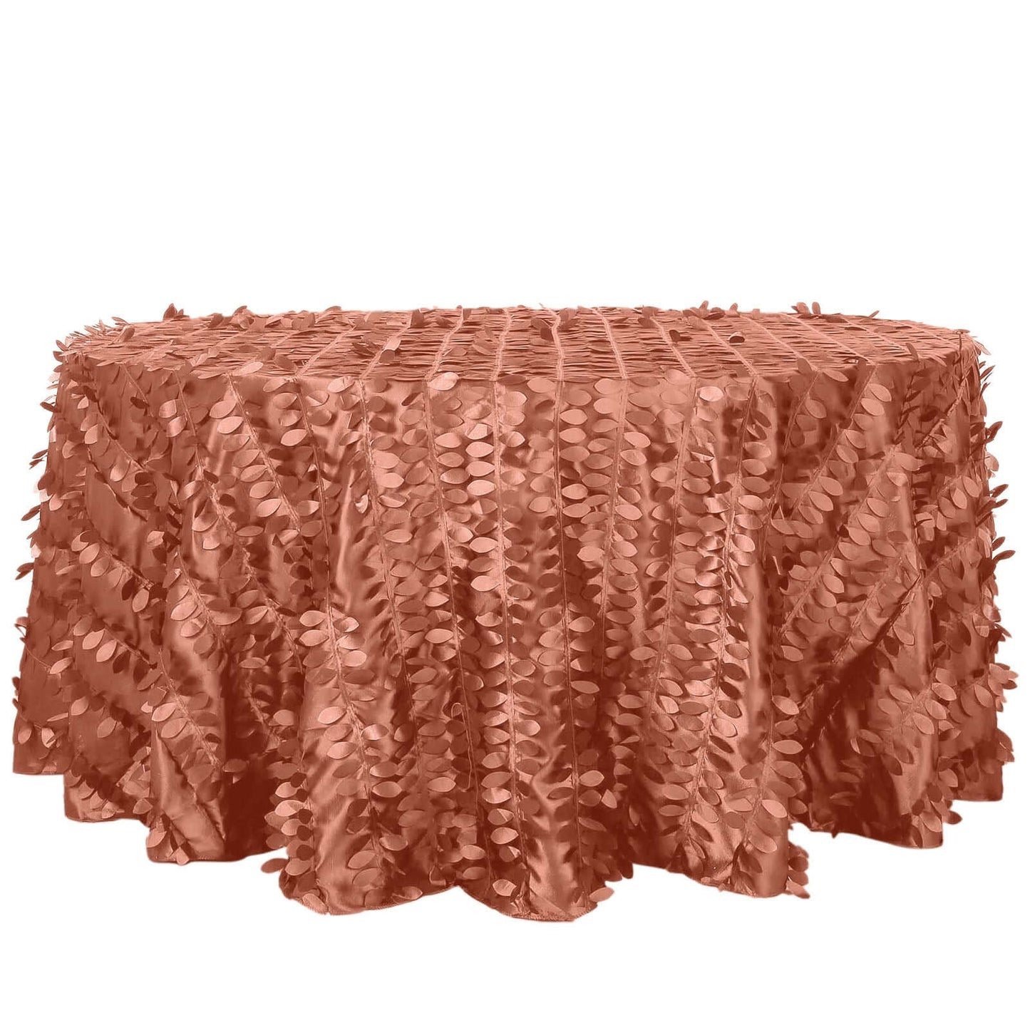 Taffeta 120" Round Tablecloth Terracotta (Rust) | 3D Leaf Petal Design Seamless Table Cover