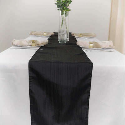 Taffeta 12"x108" Table Runner Black - Accordion Crinkle Design