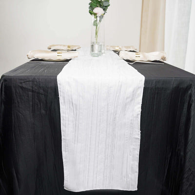 Taffeta 12"x108" Table Runner White - Accordion Crinkle Design for Modern Gatherings