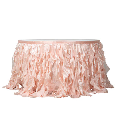 Taffeta 14ft Table Skirt Blush - Cascading Curly Willow Style Table Cover - Linen Luxes