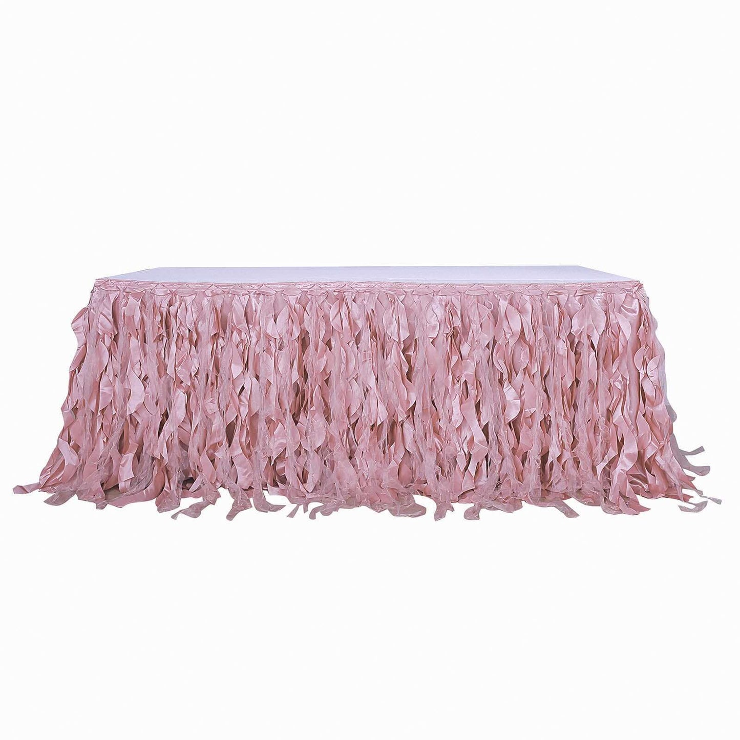 Taffeta 14ft Table Skirt Dusty Rose - Cascading Curly Willow Style Table Cover - Linen Luxes