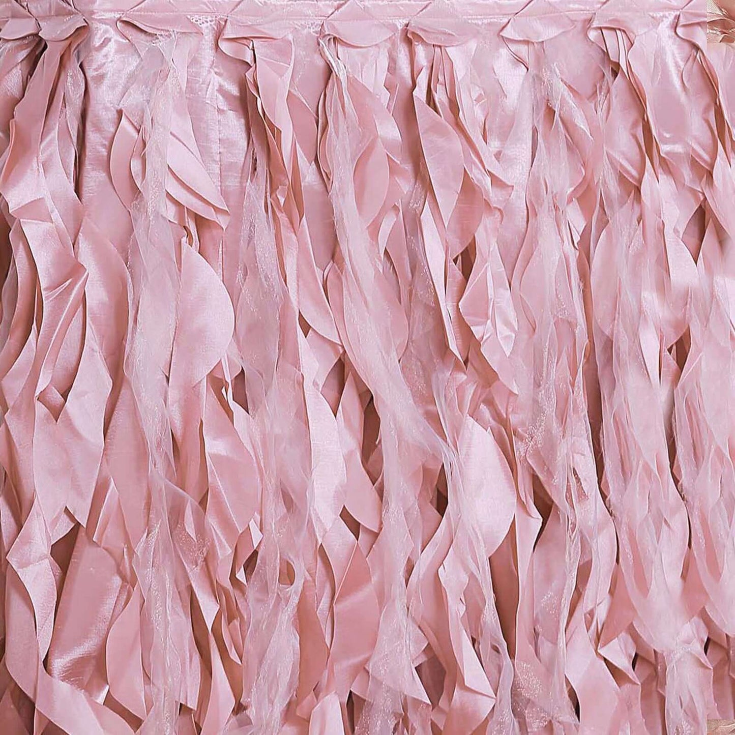 Taffeta 14ft Table Skirt Dusty Rose - Cascading Curly Willow Style Table Cover - Linen Luxes