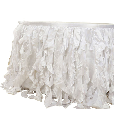Taffeta 14ft Table Skirt White Cascading Curly Willow Style for Weddings & Banquets - Linen Luxes