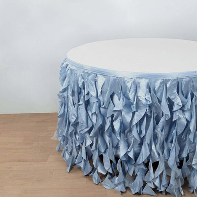 Taffeta 17ft Table Skirt Dusty Blue - Cascading Curly Willow Style Table Cover - Linen Luxes
