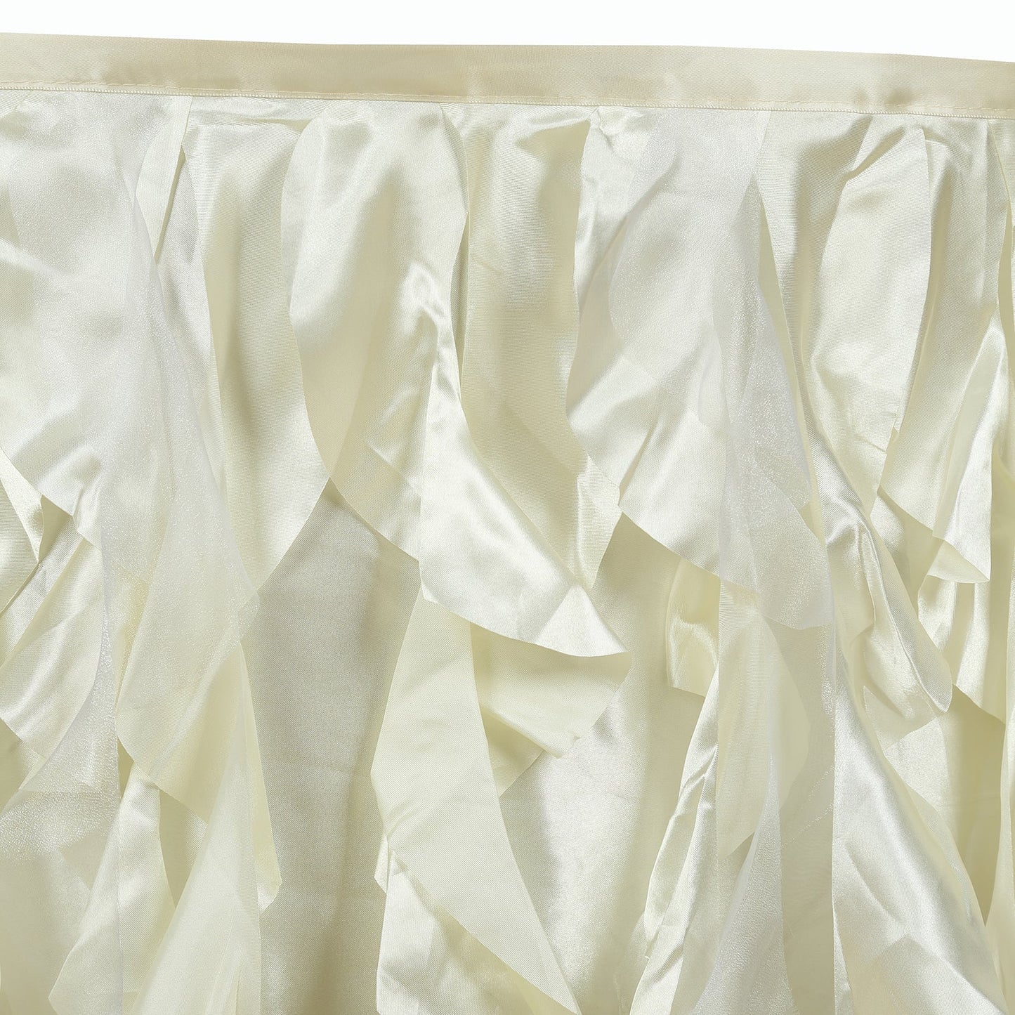 Taffeta 17ft Table Skirt Ivory - Cascading Curly Willow Style Table Cover - Linen Luxes