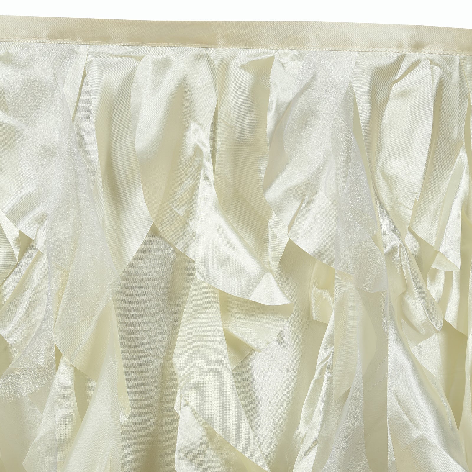Taffeta 17ft Table Skirt Ivory - Cascading Curly Willow Style Table Cover - Linen Luxes