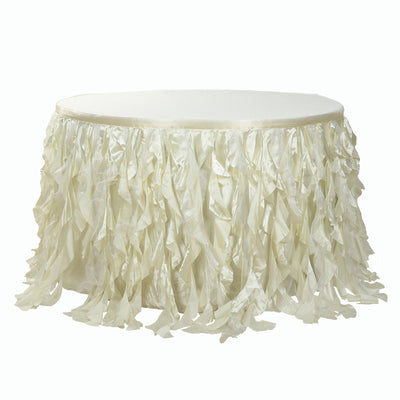Taffeta 17ft Table Skirt Ivory - Cascading Curly Willow Style Table Cover - Linen Luxes