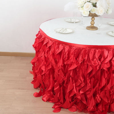 Taffeta 17ft Table Skirt Red - Cascading Curly Willow Style Table Cover - Linen Luxes