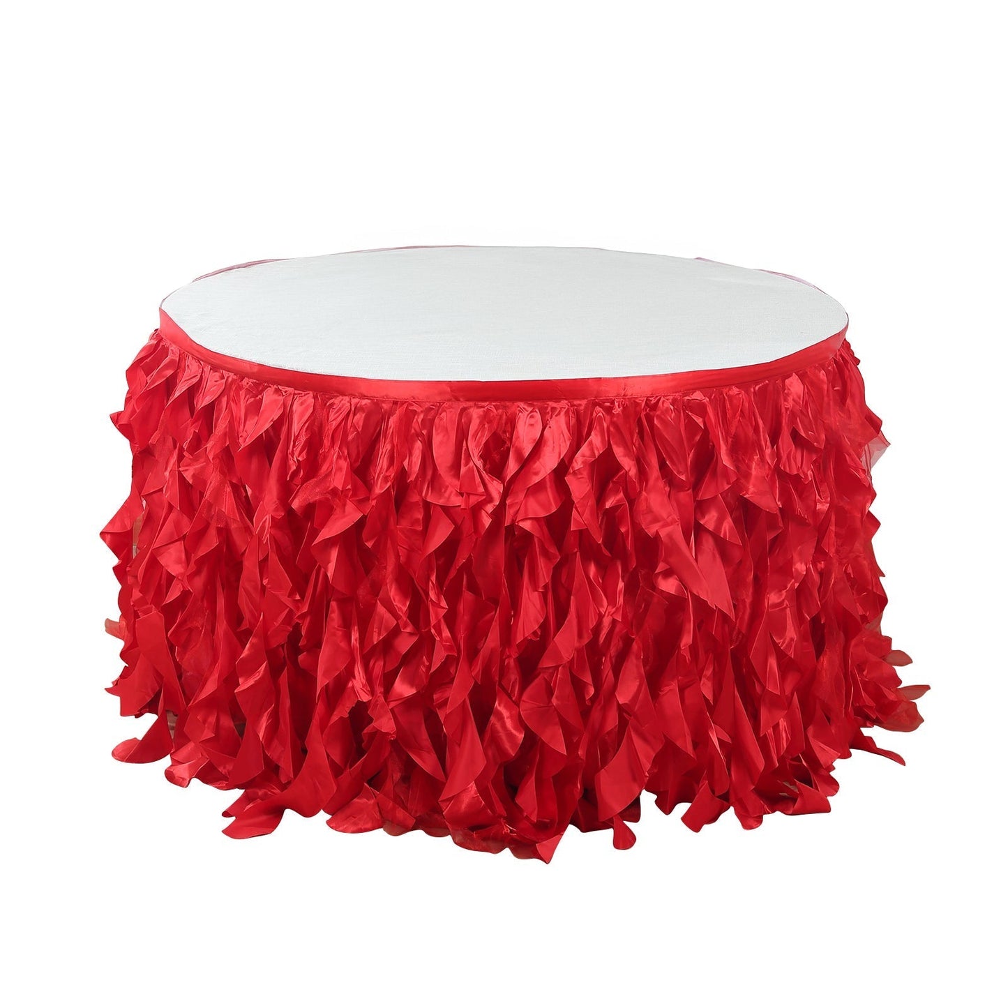 Taffeta 17ft Table Skirt Red - Cascading Curly Willow Style Table Cover - Linen Luxes