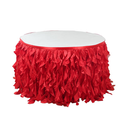 Taffeta 17ft Table Skirt Red - Cascading Curly Willow Style Table Cover - Linen Luxes