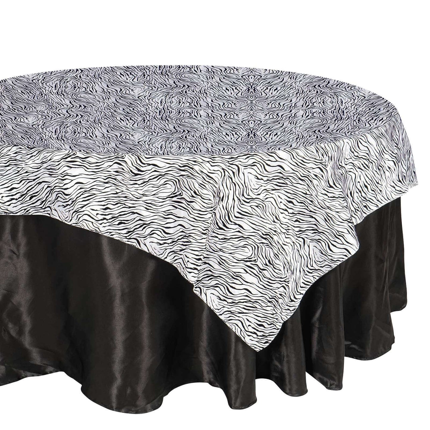Taffeta 72"x72" Table Overlay Black and White - Tiger Print Design for Jungle Theme Parties - Linen Luxes